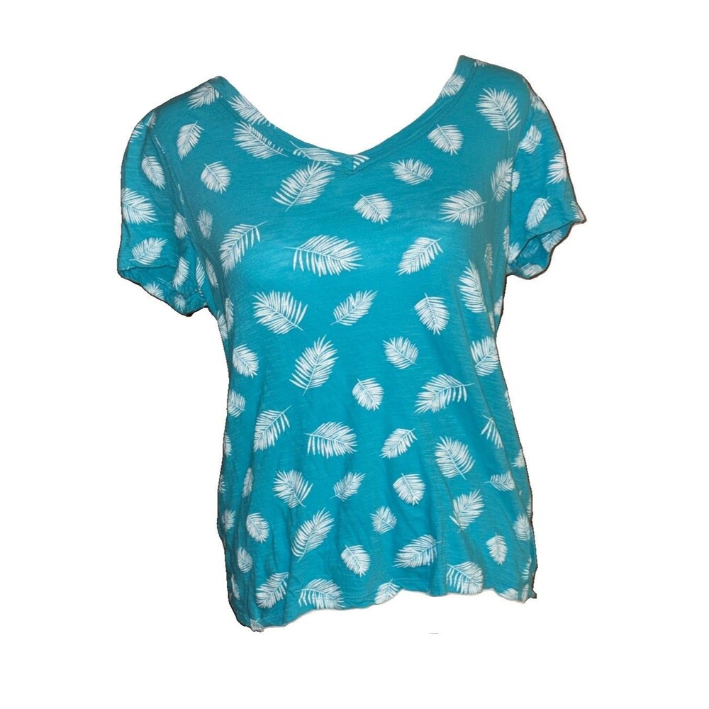 Architect Women's Turquoise Fern Print T-shirt Cotton Size M